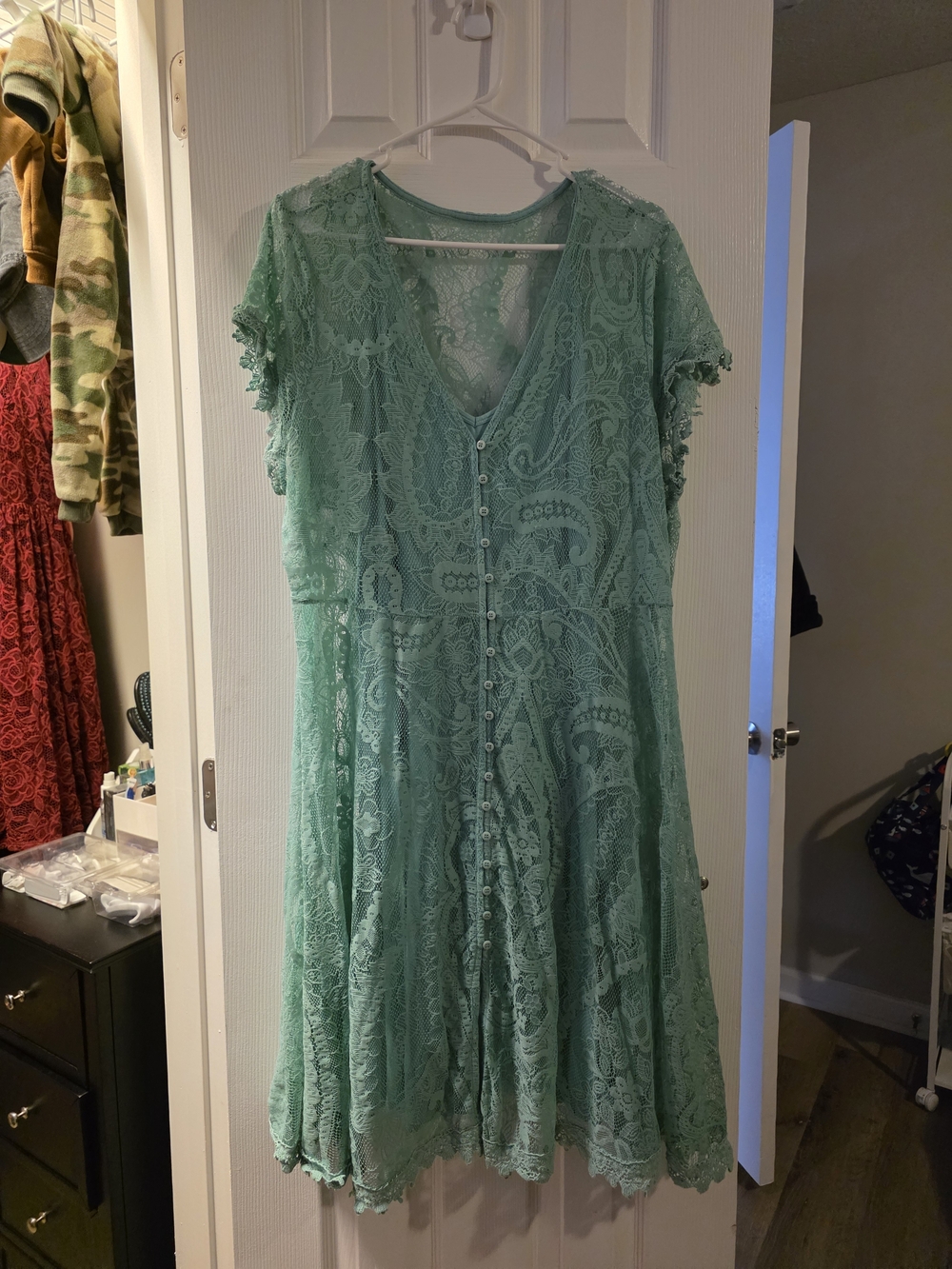 torrid Mint Green Lace Button-Front V-Neck Dress